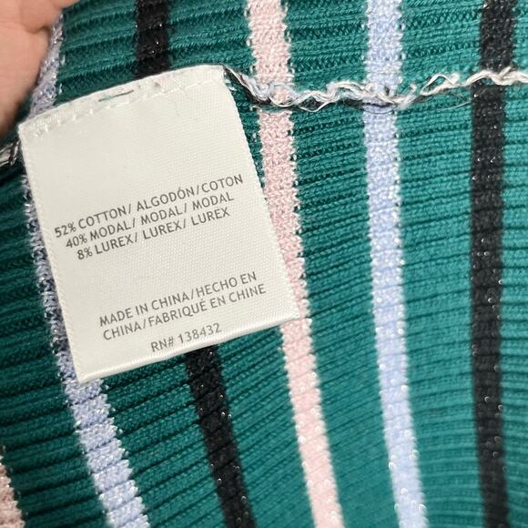ModCloth Womens Long Sleeve Turtleneck Ribbed Sweater XL Green Stripe Sparkle - Picture 8 of 8